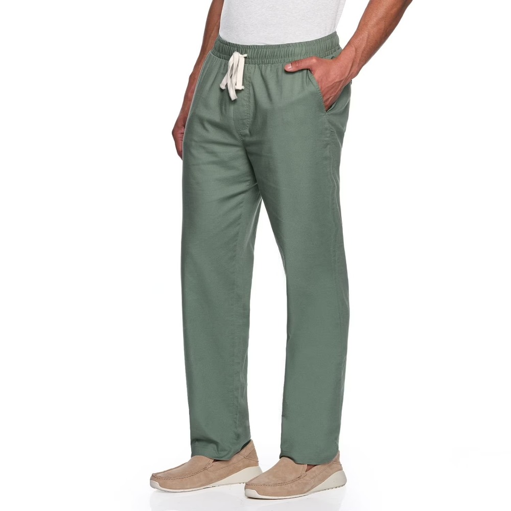 NWT Lands' End Men's Cotton Linen Pull-On Pant Size M Green